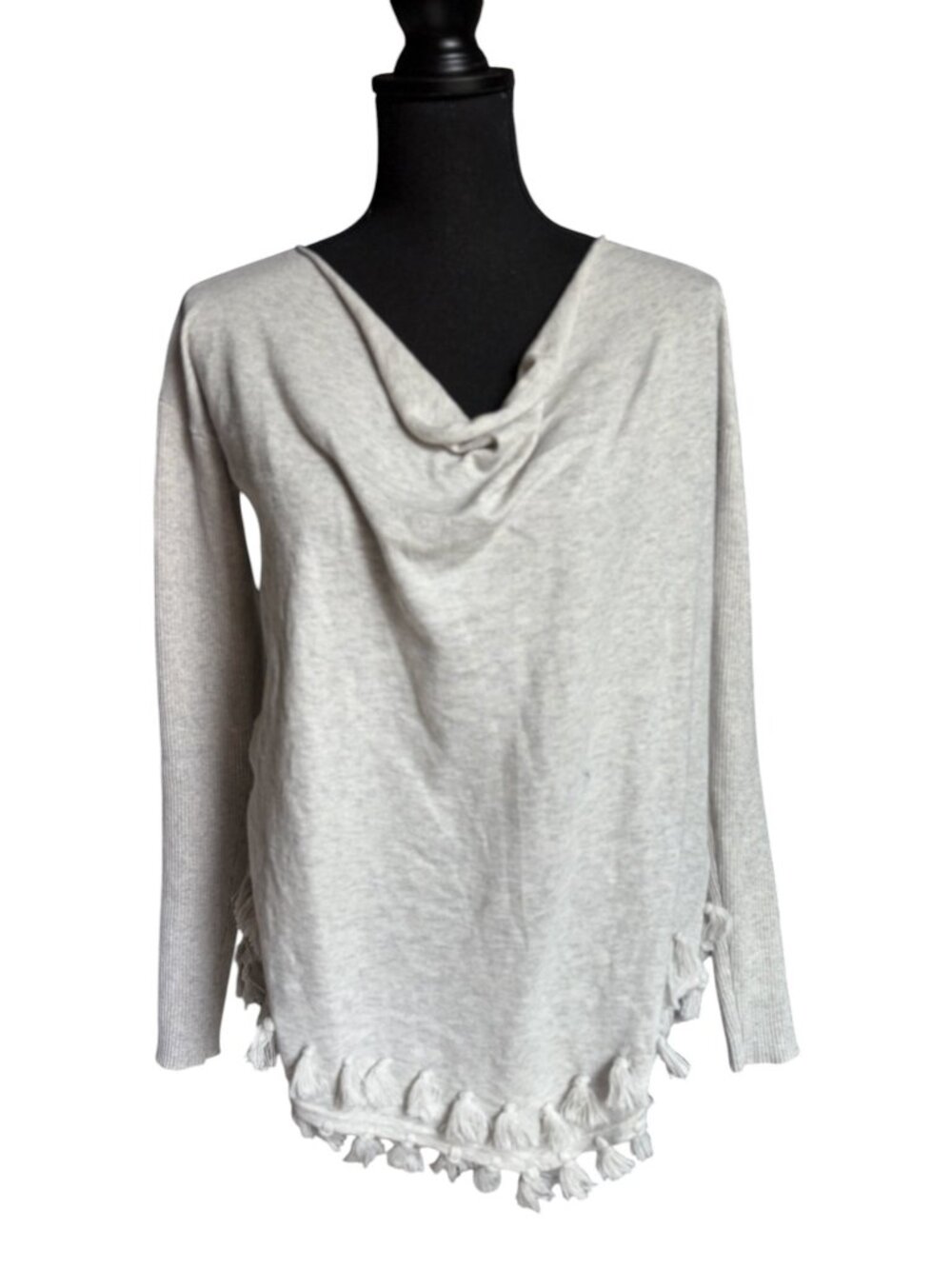 Lilly Pulitzer Ferrera Tassel Asymmetrical Hem Sweater (Heather Gray) - XS
